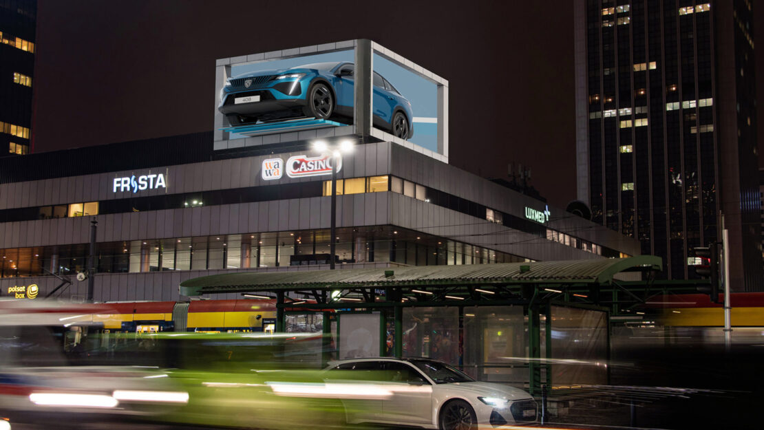 Cyfrowy billboard 3D - reklama Peugeot 408 - Warszawa, Jerozolimskie