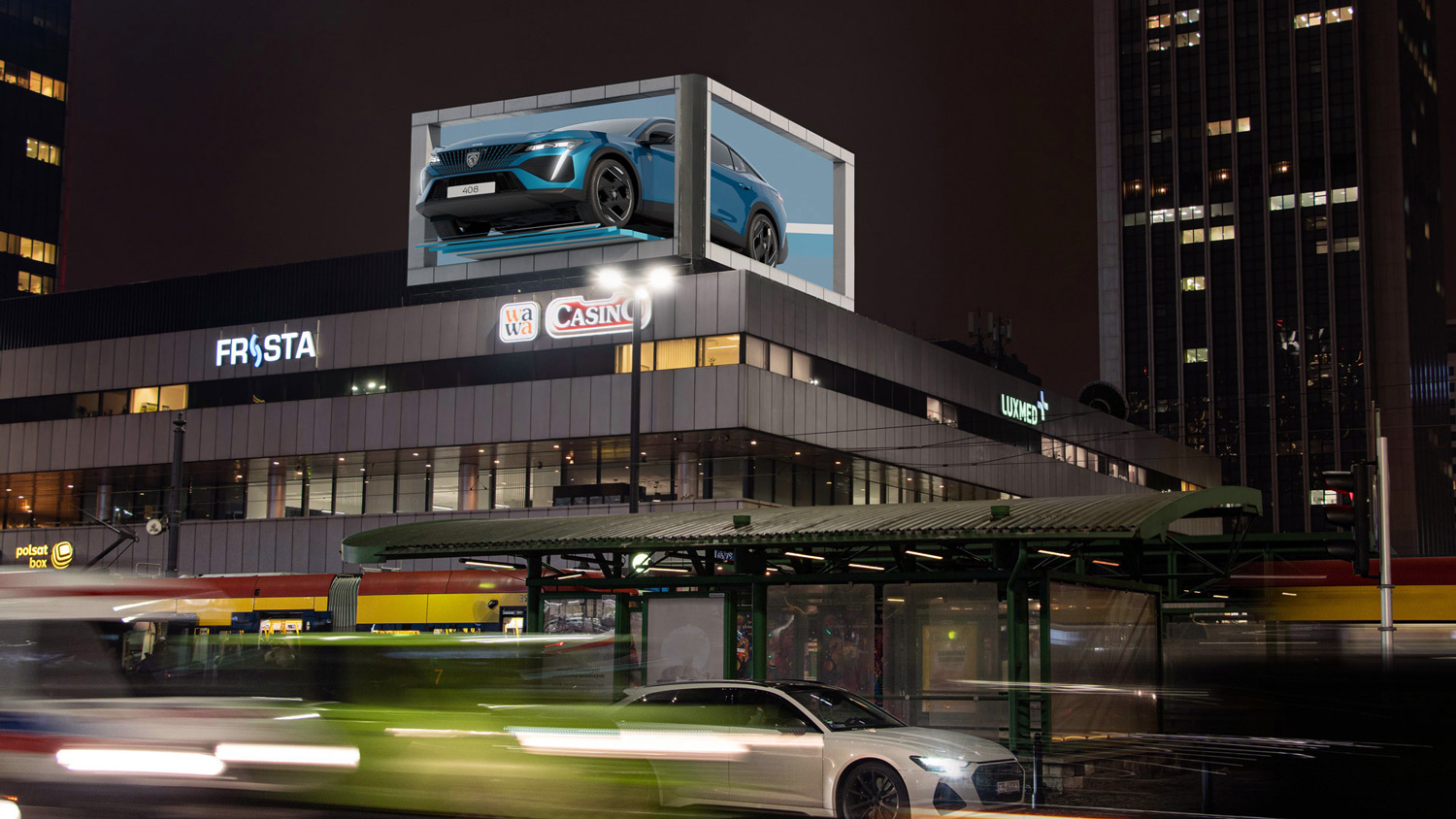 Nowy Peugeot 408 w reklamie 3D na ekranach DOOH